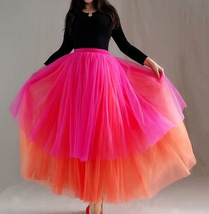 Hot Pink Red Tiered Tulle Maxi Skirt Outfit Women Plus Size Pleated Tulle Skirt image 5