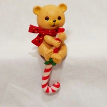 Teddy Bear Candy Cane Shelf Sitter Hanger Hong Kong Christmas Hard Plast... - $19.79