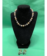 Vintage Gray Silver Gold Braded Necklace Clip On Earring Set Estate Find KG - $24.74