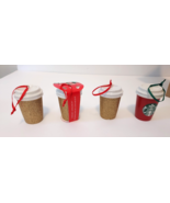 4 Starbucks Christmas Ornament Set To Go Mini Cups Ceramic Coffee Holida... - €16,91 EUR