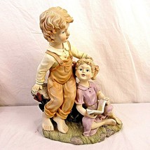 Garden Statue Girl Reading to Boy Children Plastic 16.5&quot; Home Décor - £23.18 GBP