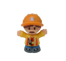 Fisher Price Little People Construction Worker Brown Hair Mustache Orange Helmet - £5.51 GBP