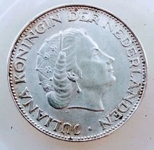 Pièce d&#39;argent de 2,5 florins des Pays-Bas de 1961, KM n° 185, Reine Jul... - $19.95