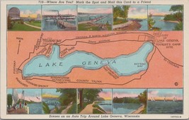 ZAYIX Postcard Auto Trip Around Lake Geneva Wisconsin Ships Sailboats 08... - £9.96 GBP