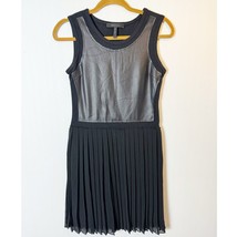 BCBG MaxAzria Black Faux Leather Pleated &quot;Cleo&quot; Dress Fit &amp; Flare Size XS - £53.54 GBP