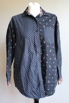 Vtg 90s Vera Bradley S Petit Point Button Front Black Floral Shirt Top USA - $41.80