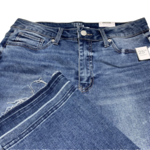 High Rise Crop Blue Jeans Women Size 8 Medium Wash Straight Raw Hem Deni... - £7.95 GBP