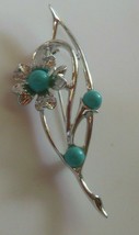 Vintage Signed Sarah Coventry Silver-tone Blue Floral Brooch &amp; Clip-on Earrings - £18.82 GBP