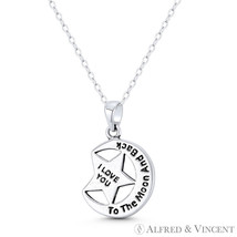 I Love You To The Moon &amp; Back + Star Charm Oxidized .925 Sterling Silver Pendant - £12.15 GBP+