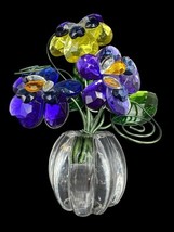 Beautiful Jeweled Flowers Figure Figurine 4&quot; Metal Purple Yellow Vase - $10.00