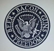 Beer~Bacon~Guns~Freedom~Embroidered Patch~3 1/8&quot; ROUND~Iron Sew~FREE Shi... - $4.36