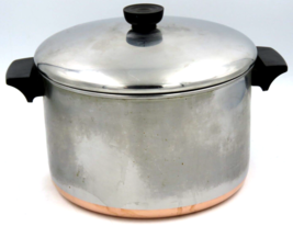 Vintage Revere Ware 6 Qt. Copper Clad Bottom Stock Pot 1801 Clinton w/Lid - £23.62 GBP