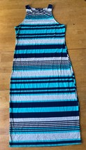 One Clothing Turquoise Blue Striped Tube Tank Maxi Stretch Dress, Size L - $234.14 MXN