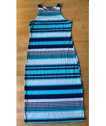 One Clothing Turquoise Blue Striped Tube Tank Maxi Stretch Dress, Size L - €10,68 EUR