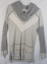 Vanity Womens Small Sweater Sweatshirt Cowl Wrap Neckline Gray White Lac... - £5.63 GBP
