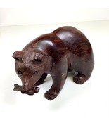 Grizzly Bear w/ Fish Hand Carved Solid Wood Statue Figure 8”W x 5.25”H - $479.92 MXN