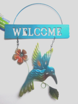 Garden Collection Metal Beautiful Glossy Hummingbird Welcome Blue Sign 8x12-in. - £7.22 GBP