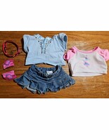 Build A Bear Skirt Blue Denim Ruffle Jean Pleats Sequin Shirt Teddy Clot... - $14.80