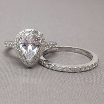 3.50CT Diamanti Finti Halo Fidanzamento &amp; Fede Nuziale Set 14K Placcato Oro - £295.29 GBP