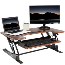 VIVO Dark Wood Height Adjustable Standing Desk Monitor Riser Tabletop Sit Stand - £273.35 GBP