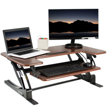 VIVO Dark Wood Height Adjustable Standing Desk Monitor Riser Tabletop Sit Stand - $344.99