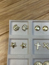 NEW Vintage Gold Tone Set of 9 Stud Earrings Heart Bows Sea Shells KG - £11.61 GBP
