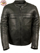 Black Fit Genuine Leather Scooter Biker Motorcycle Jacket - £107.54 GBP