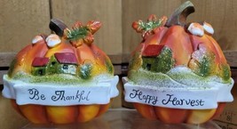 Fall Decor Pumpkins Be Thankful &amp; Happy Harvest Acorns Leaves  2pc set 3 to 4in - £17.50 GBP