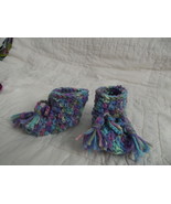 CUTE BABY BOOTIES IN BLUES &amp; PURPLES  TASSELS GIRL BOY HAND MADE NEW - £6.41 GBP