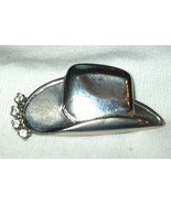 j107 Silver Toned Rhinestone Cowboy Hat Pin Brooch - $4.98