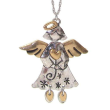 Christmas Wiggly Angel Pendant Necklace Silver and Gold - £10.49 GBP