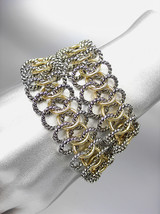 CLASSIC Designer Style Silver Cable Gold Rings Double Wrap Bracelet - £22.37 GBP