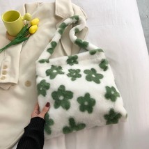 INS Women Flower Print Shoulder Bags New Winter Soft Plush Bucket Bags Female Op - £15.69 GBP