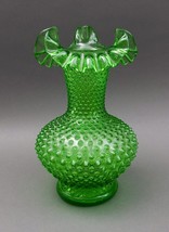 Fenton Vintage Springtime Green Hobnail Tri Ruffled Edge Glass Vase 10 1/2&quot; - £159.36 GBP