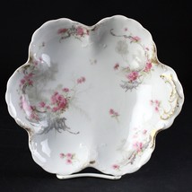 Haviland Limoges H401 Pink Floral &amp; Gray Ferns Handled Bonbon Bowl, Lobe... - £66.45 GBP