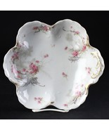 Haviland Limoges H401 Pink Floral &amp; Gray Ferns Handled Bonbon Bowl, Lobe... - £67.35 GBP