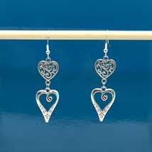 BBM Striking Sterling Double Heart  Dangles Earrings - £34.88 GBP