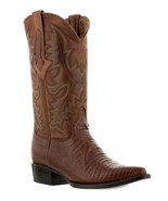 Mens Western Cowboy Leather Boots Cognac Lizard Pattern J Toe Botas Vaquero - £89.51 GBP