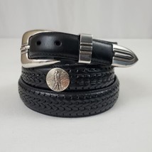 Onyx Brighton 90s Black Leather Golf Concho Belt Braided Silver Hardware Size 42 - £19.97 GBP