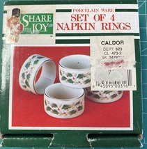 Vintage Set 4 China Christmas Decor Napkin Rings From Caldor Original Price Tag - £7.82 GBP