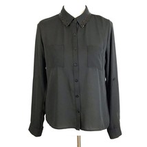 Monteau Womens Shirt Size Medium M Black Sequin Sheer Long Sleeve Norm Core - £14.51 GBP