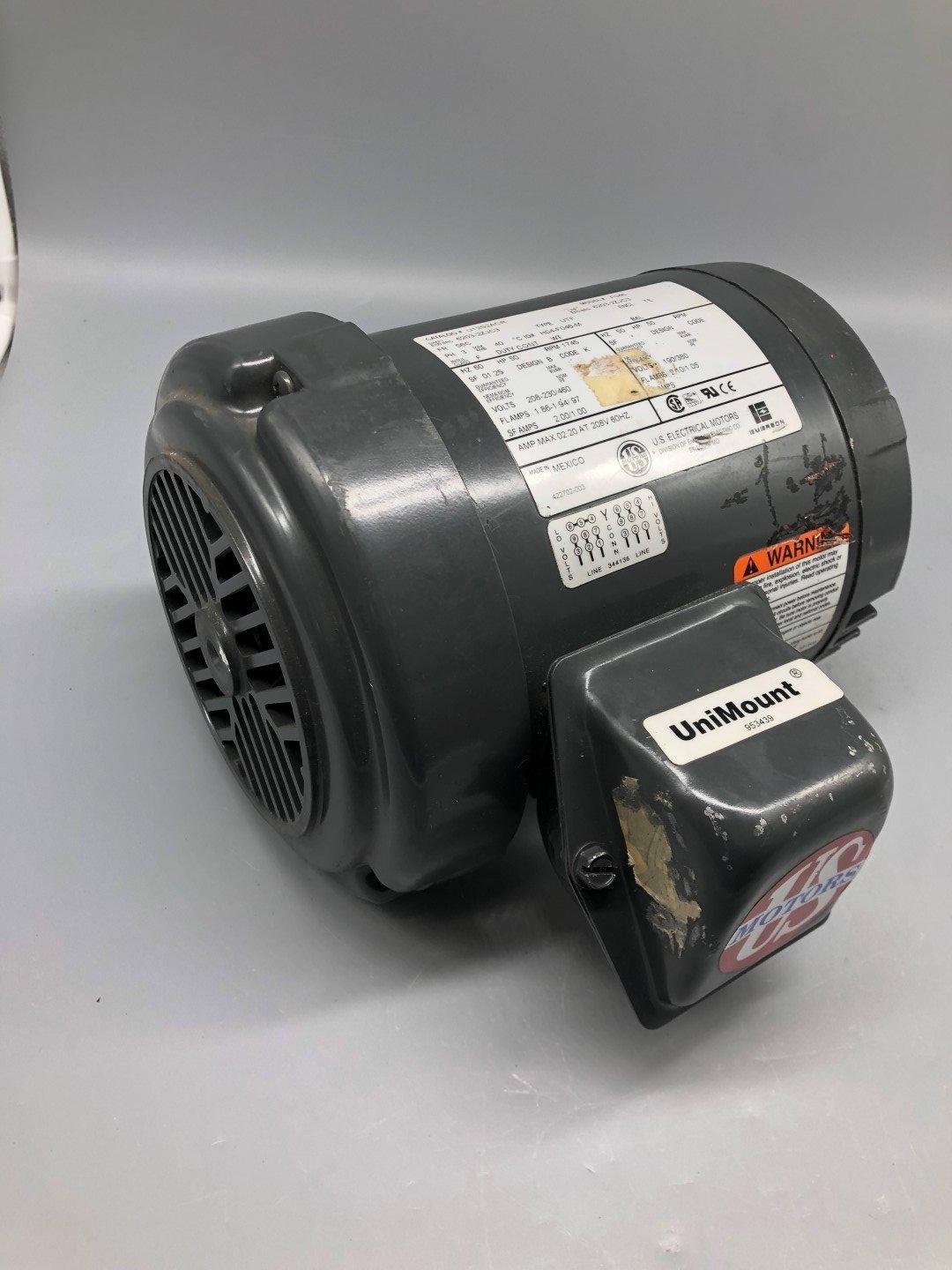 US Motors U12S2ACR 3 PHASE .5HP AC MOTOR MOD. FO46  - $98.00