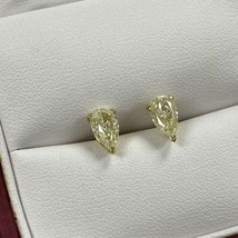 GIA Certified 1.00 TCW Pear Light Yellow Diamond Stud Earrings 18k  Yellow Gold - £5,572.84 GBP