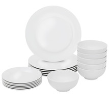 Set 18 Dinnerware Piece Plates Bowls White Porcelain Kitchen Service For 6 - £54.34 GBP