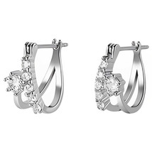 Anyco Fashion Earrings Silver 925 Sterling Double Zircon Huggies for Women  - £24.42 GBP