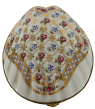 Vintage Limoges Castel Hinged Clam Shell Gold Accent trinket box Porcelain - £32.05 GBP