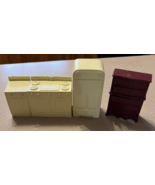 Vintage Marx USA Dollhouse Furniture lot Yellow kitchen set &amp; Brown dres... - $13.81