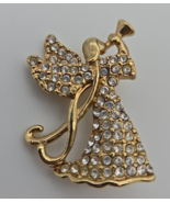 Monet Brooch Angel Rhinestone Pave Pin Figural Trumpet Christmas Jewelry... - $31.62 CAD