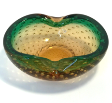 Vintage Murano Art Glass Ashtray w Controlled Bubble and Gold Specks - $44.55