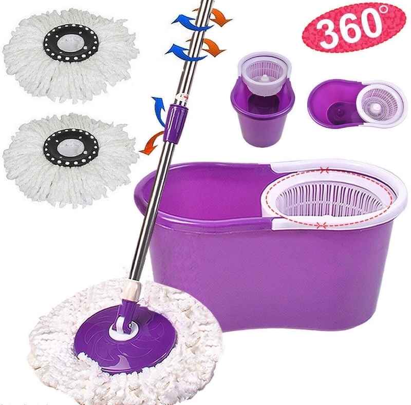 Easy Magic Floor Mop 360° Bucket 2 Heads Microfiber Spin Spinning Rotating Head - $29.79